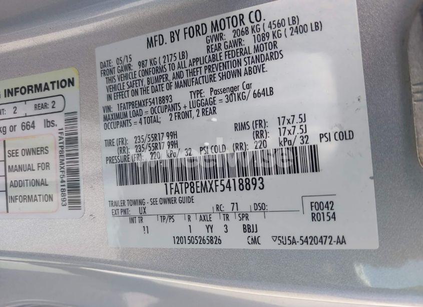 Photo 9 of 2015 Ford Mustang V6 (VIN 1FATP8EMXF5418893)