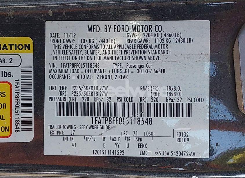 Photo 9 of 2020 Ford Mustang GT PREMIUM (VIN 1FATP8FF0L5118548)