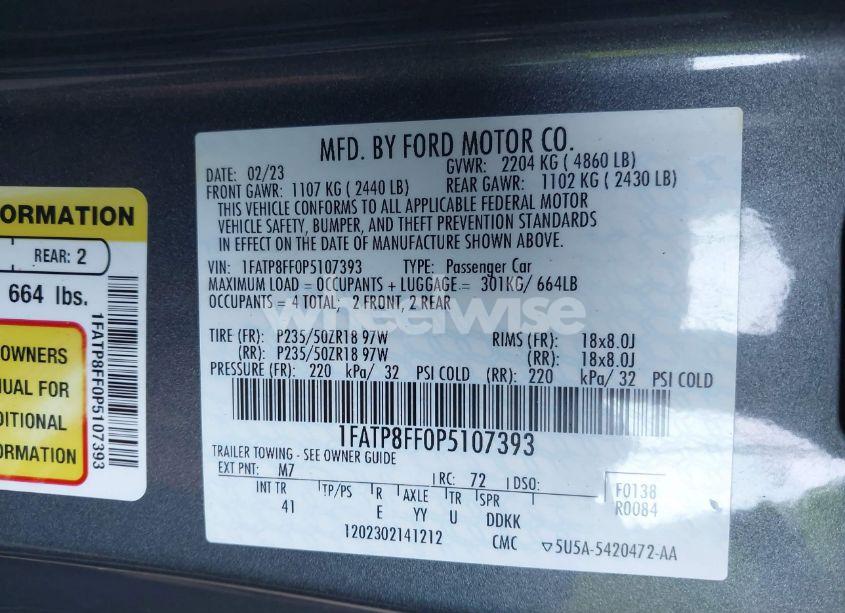 Photo 9 of 2023 Ford Mustang GT PREMIUM (VIN 1FATP8FF0P5107393)