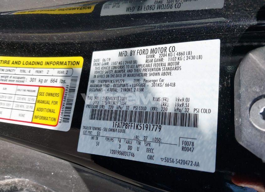 Photo 9 of 2019 Ford Mustang GT PREMIUM (VIN 1FATP8FF1K5191779)