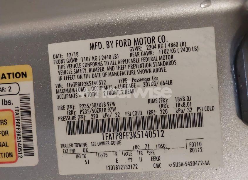 Photo 8 of 2019 Ford Mustang GT PREMIUM (VIN 1FATP8FF3K5140512)