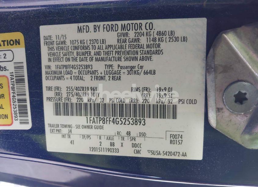 Photo 9 of 2016 Ford Mustang GT PREMIUM (VIN 1FATP8FF4G5253893)