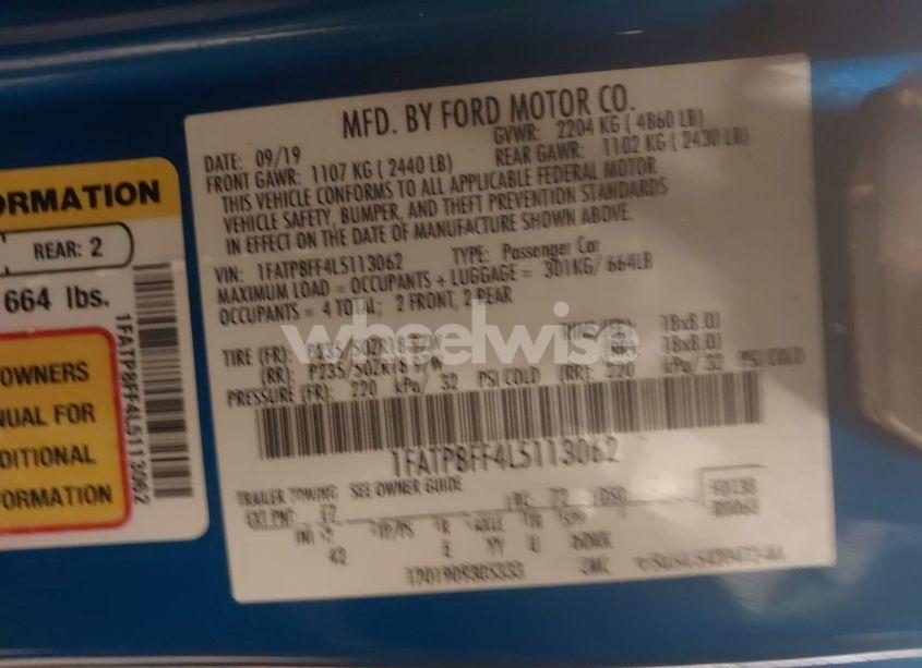 Photo 9 of 2020 Ford Mustang GT PREMIUM (VIN 1FATP8FF4L5113062)