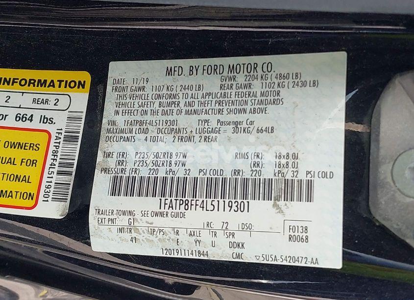 Photo 9 of 2020 Ford Mustang GT PREMIUM (VIN 1FATP8FF4L5119301)