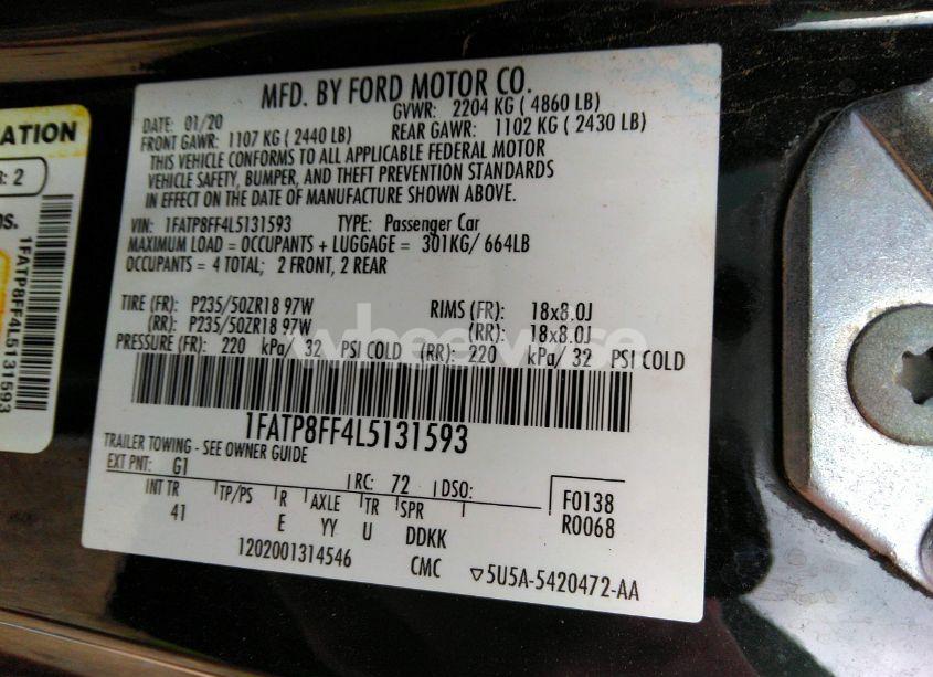 Photo 9 of 2020 Ford Mustang GT PREMIUM (VIN 1FATP8FF4L5131593)