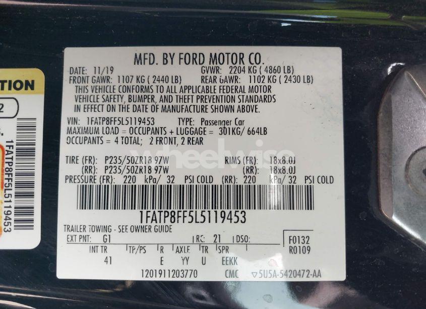 Photo 9 of 2020 Ford Mustang GT PREMIUM (VIN 1FATP8FF5L5119453)