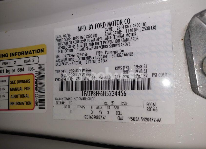 Photo 9 of 2017 Ford Mustang GT PREMIUM (VIN 1FATP8FF6H5234456)