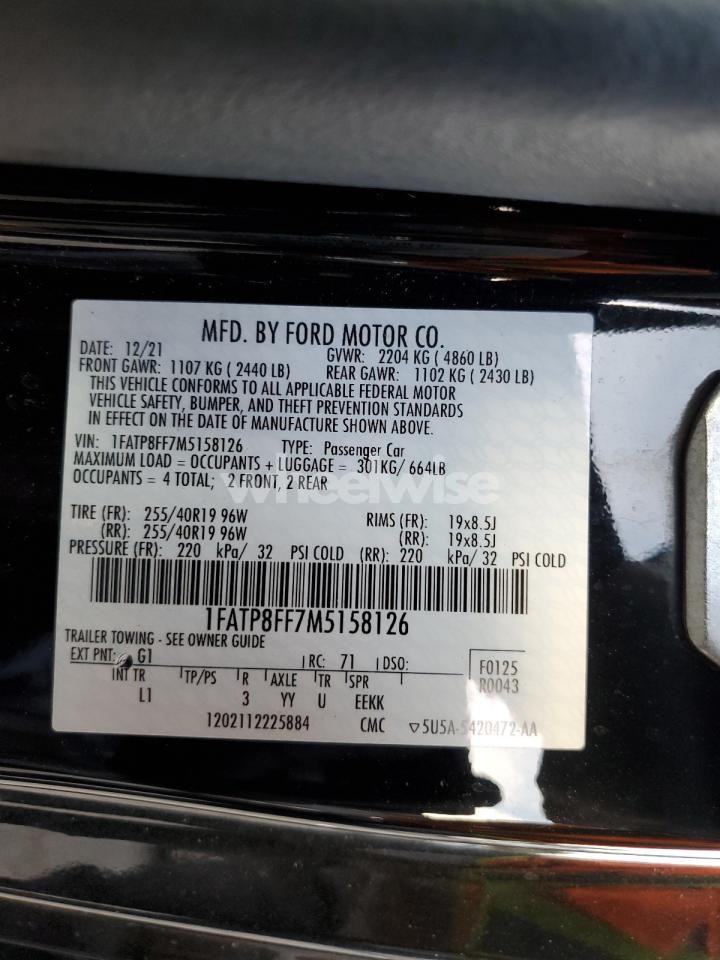 Photo 13 of 2021 FORD MUSTANG GT (VIN 1FATP8FF7M5158126)