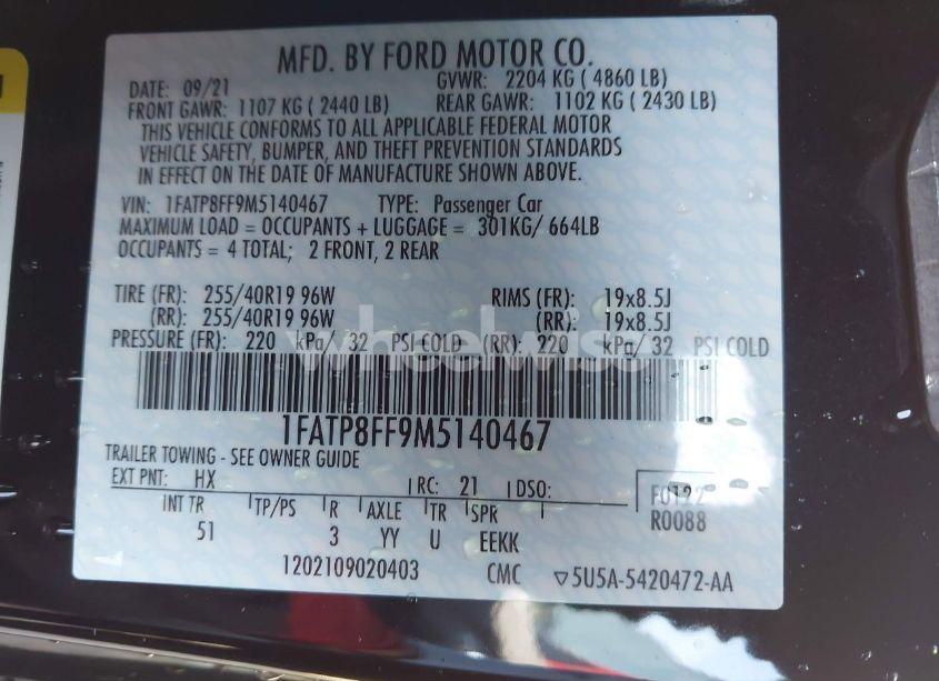 Photo 9 of 2021 Ford Mustang GT PREMIUM (VIN 1FATP8FF9M5140467)