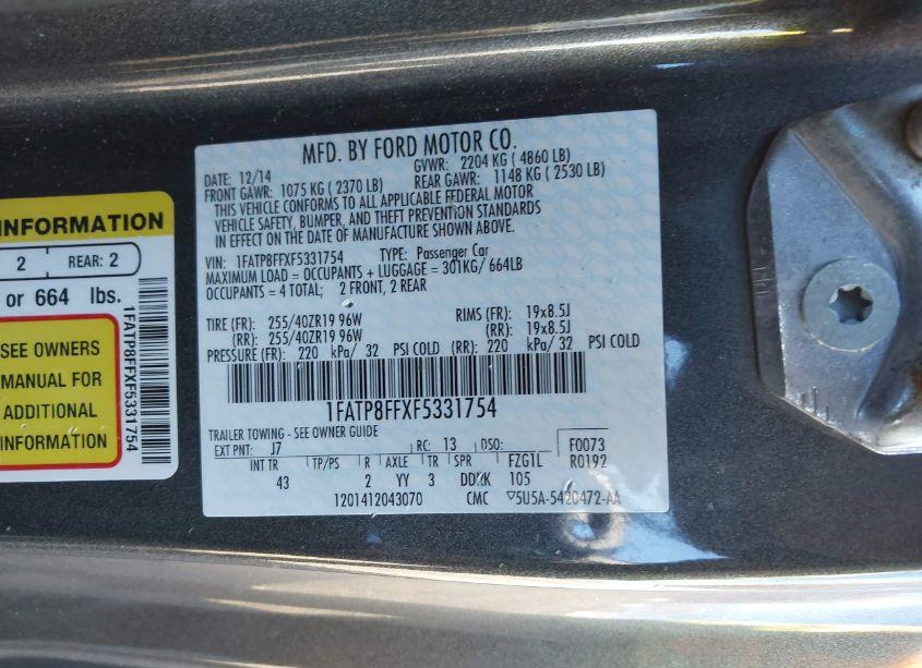 Photo 9 of 2015 Ford Mustang GT PREMIUM (VIN 1FATP8FFXF5331754)