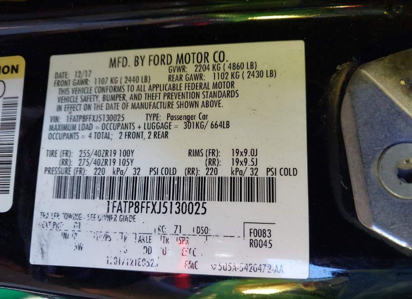 Photo 9 of 2018 Ford Mustang GT PREMIUM (VIN 1FATP8FFXJ5130025)