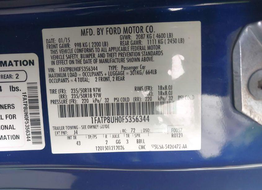 Photo 9 of 2015 Ford Mustang ECOBOOST PREMIUM (VIN 1FATP8UH0F5356344)