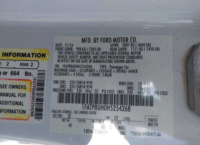 Photo 9 of 2017 Ford Mustang ECOBOOST PREMIUM (VIN 1FATP8UH0H5254268)