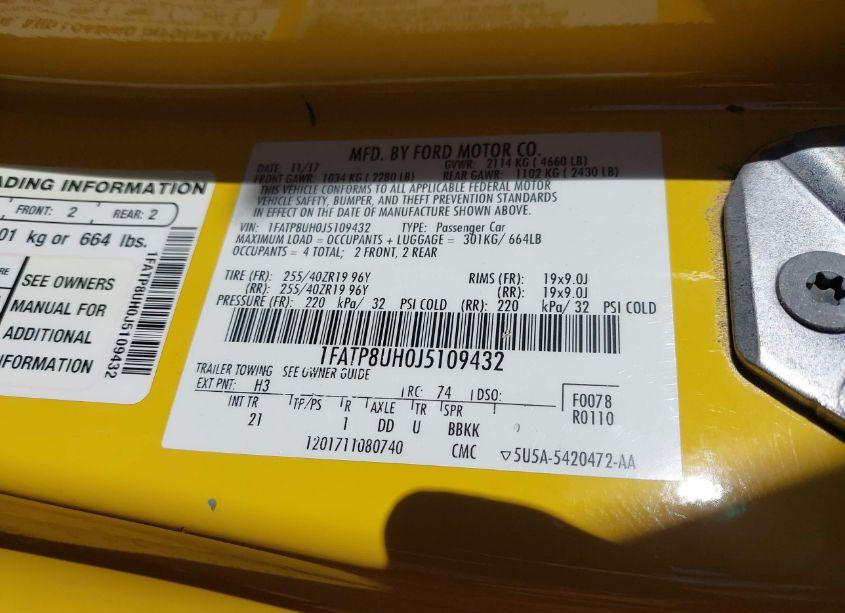 Photo 9 of 2018 Ford Mustang ECOBOOST (VIN 1FATP8UH0J5109432)