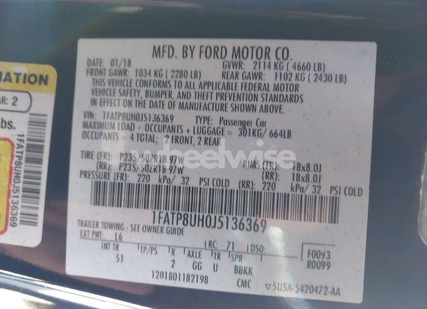 Photo 9 of 2018 Ford Mustang ECOBOOST PREMIUM (VIN 1FATP8UH0J5136369)