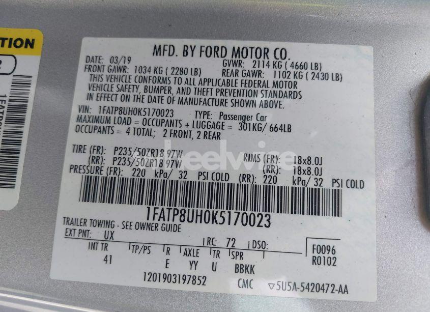 Photo 9 of 2019 Ford Mustang ECOBOOST PREMIUM (VIN 1FATP8UH0K5170023)