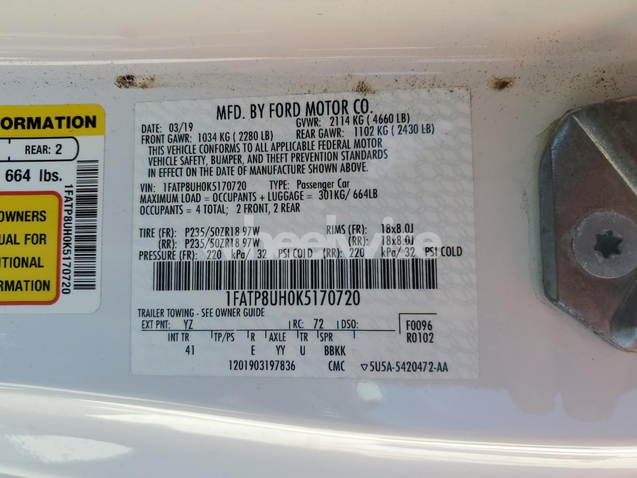 Photo 12 of 2019 FORD MUSTANG (VIN 1FATP8UH0K5170720)