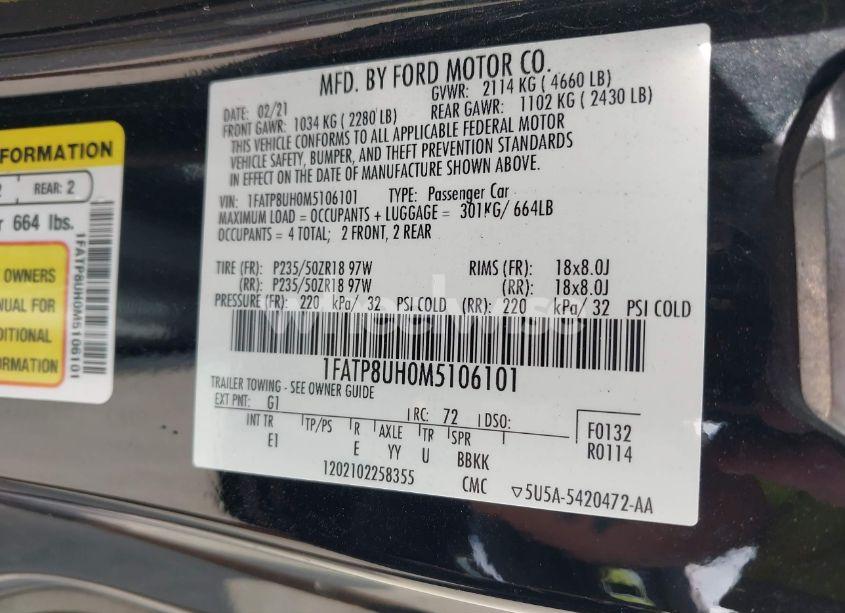 Photo 9 of 2021 Ford Mustang ECOBOOST PREMIUM (VIN 1FATP8UH0M5106101)