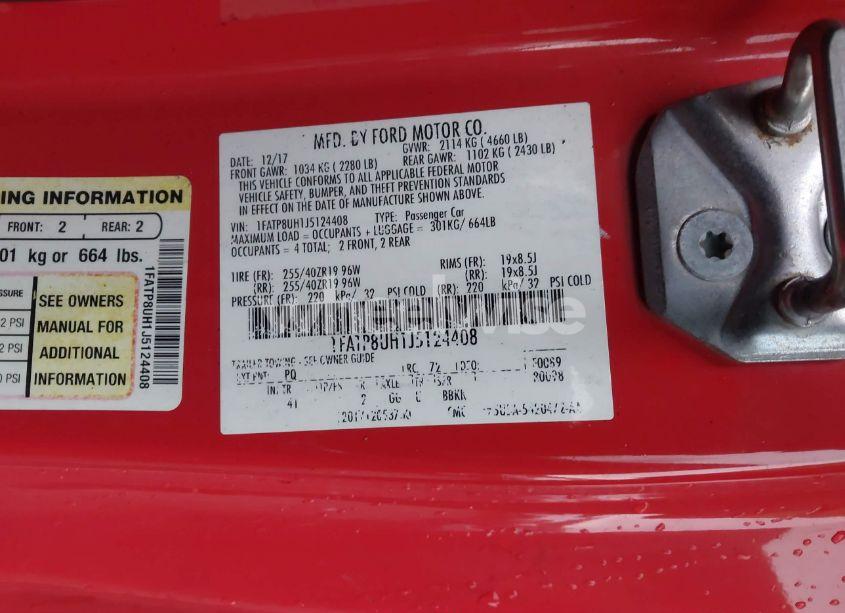 Photo 9 of 2018 Ford Mustang ECOBOOST PREMIUM (VIN 1FATP8UH1J5124408)