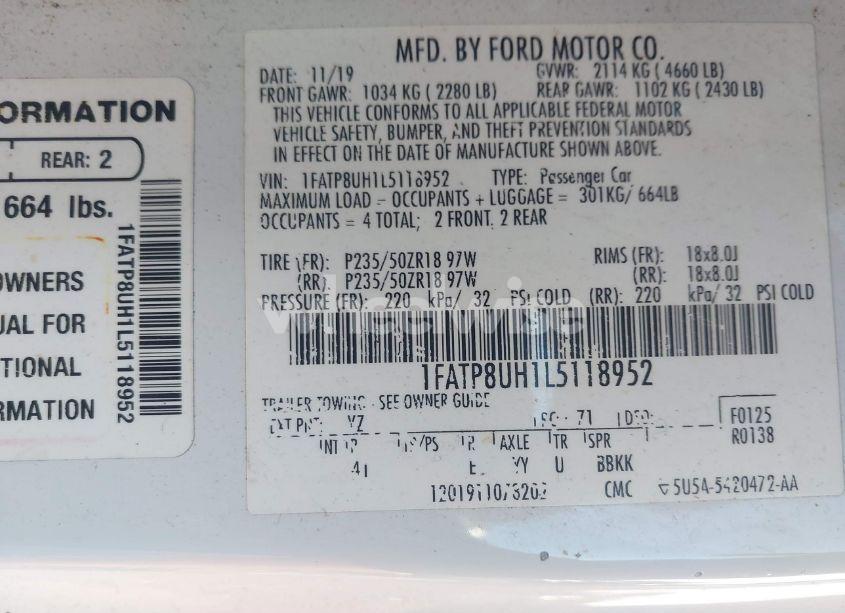 Photo 9 of 2020 Ford Mustang ECOBOOST PREMIUM (VIN 1FATP8UH1L5118952)