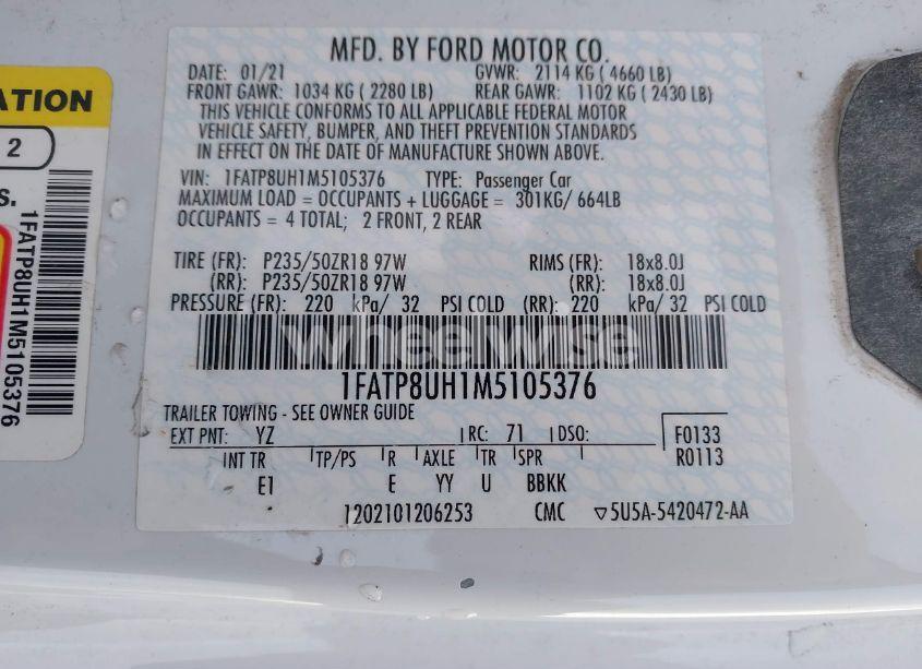 Photo 9 of 2021 Ford Mustang ECOBOOST PREMIUM (VIN 1FATP8UH1M5105376)