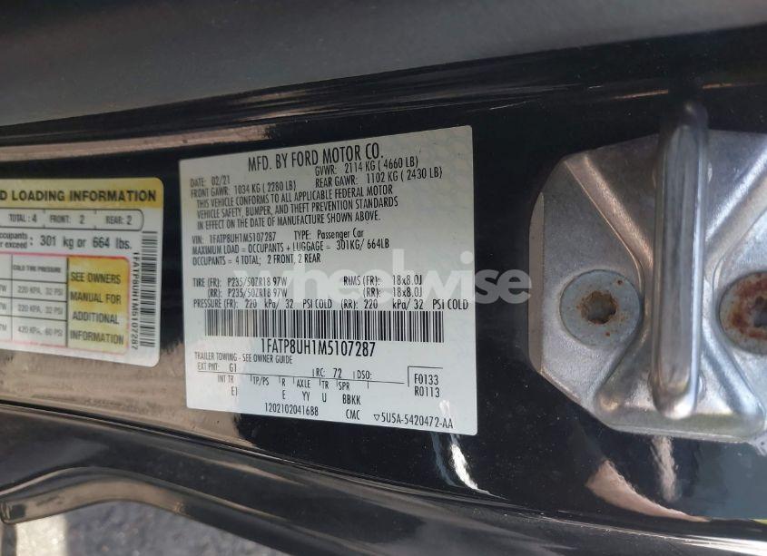 Photo 9 of 2021 Ford Mustang ECOBOOST PREMIUM (VIN 1FATP8UH1M5107287)