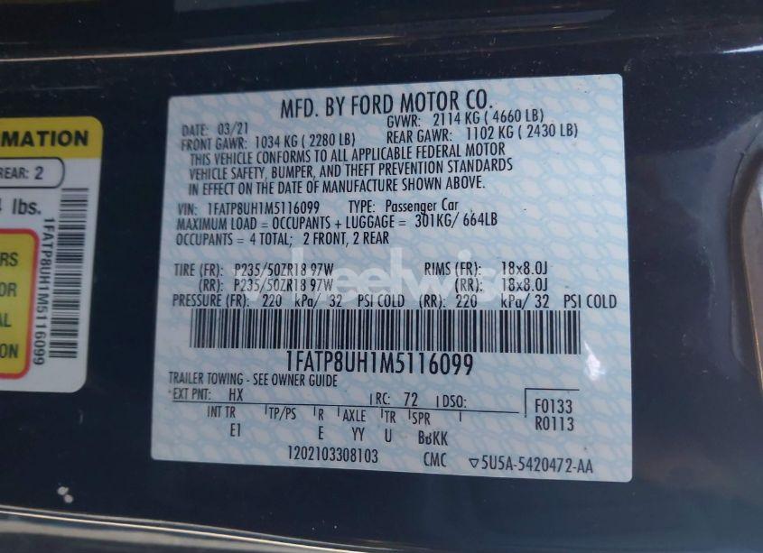 Photo 9 of 2021 Ford Mustang ECOBOOST PREMIUM (VIN 1FATP8UH1M5116099)
