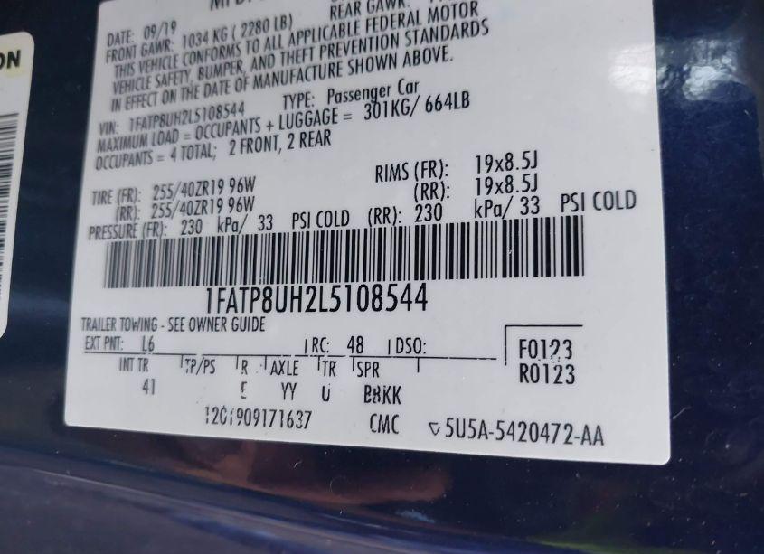 Photo 9 of 2020 Ford Mustang ECOBOOST PREMIUM (VIN 1FATP8UH2L5108544)