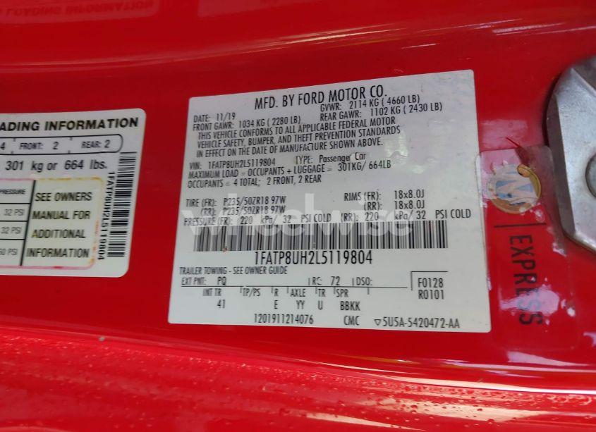 Photo 9 of 2020 Ford Mustang ECOBOOST PREMIUM (VIN 1FATP8UH2L5119804)