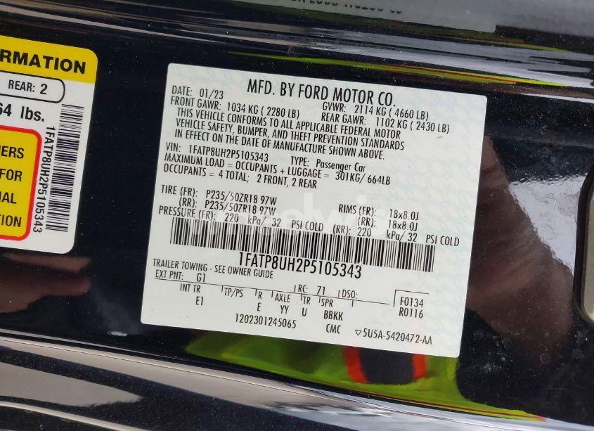 Photo 9 of 2023 Ford Mustang ECOBOOST PREMIUM (VIN 1FATP8UH2P5105343)