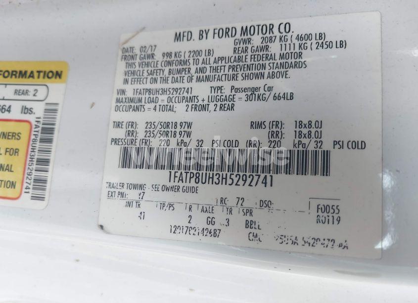 Photo 9 of 2017 Ford Mustang ECOBOOST PREMIUM (VIN 1FATP8UH3H5292741)