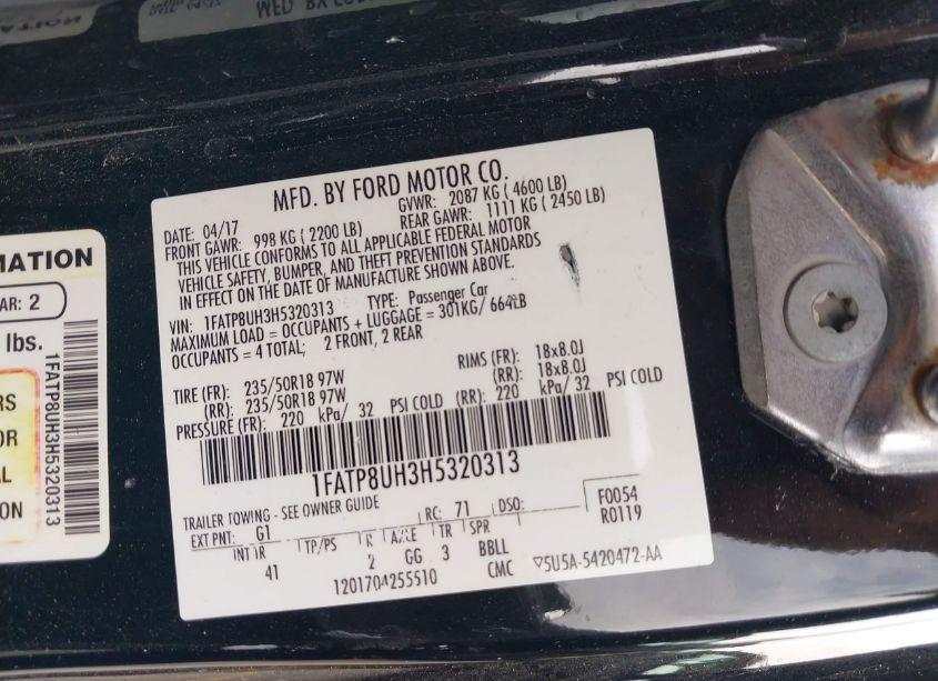 Photo 9 of 2017 Ford Mustang ECOBOOST PREMIUM (VIN 1FATP8UH3H5320313)