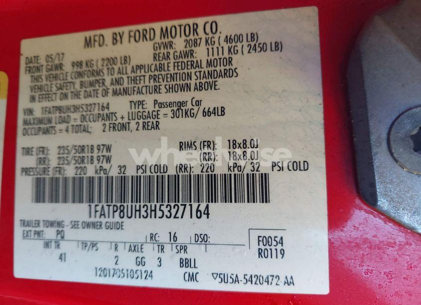 Photo 9 of 2017 Ford Mustang ECOBOOST PREMIUM (VIN 1FATP8UH3H5327164)