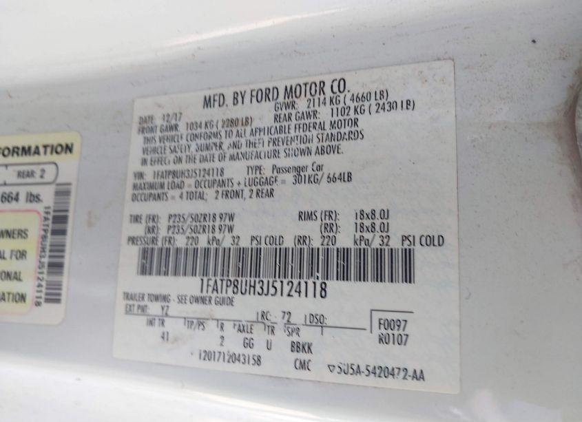 Photo 9 of 2018 Ford Mustang ECOBOOST PREMIUM (VIN 1FATP8UH3J5124118)