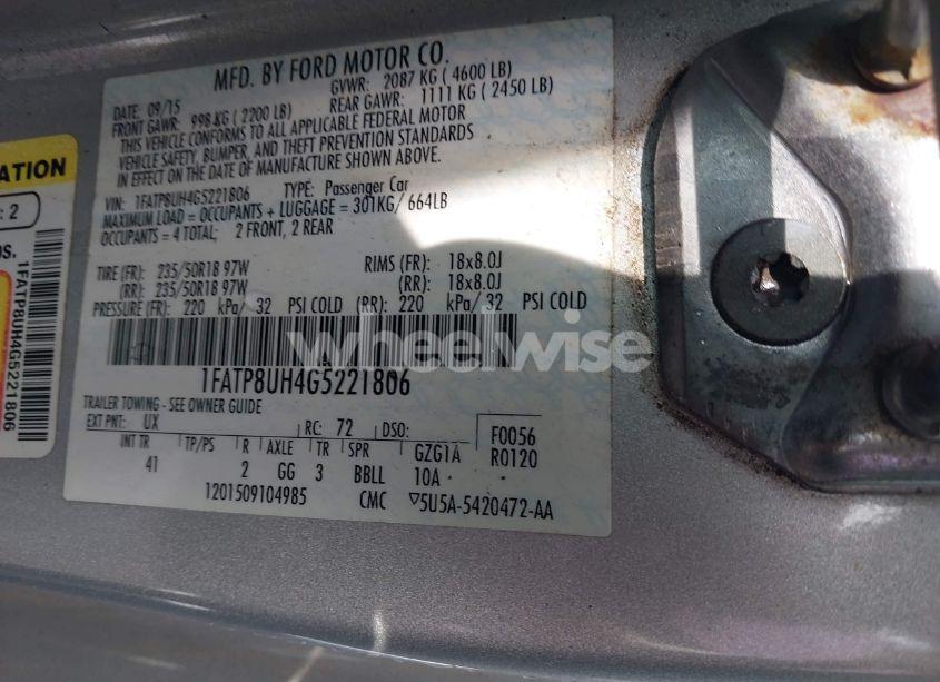 Photo 9 of 2016 Ford Mustang ECOBOOST PREMIUM (VIN 1FATP8UH4G5221806)