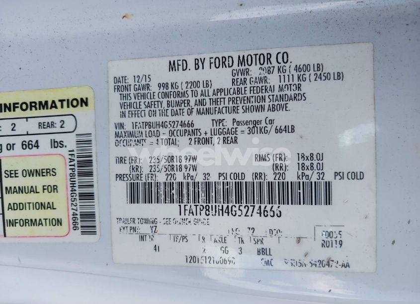 Photo 9 of 2016 Ford Mustang ECOBOOST PREMIUM (VIN 1FATP8UH4G5274666)