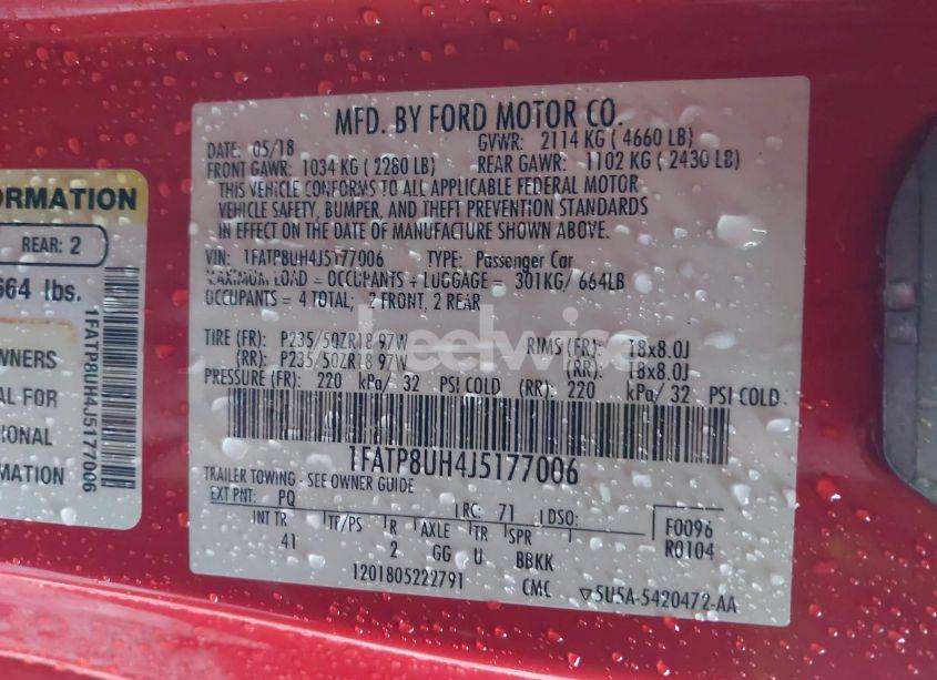 Photo 9 of 2018 Ford Mustang ECOBOOST PREMIUM (VIN 1FATP8UH4J5177006)