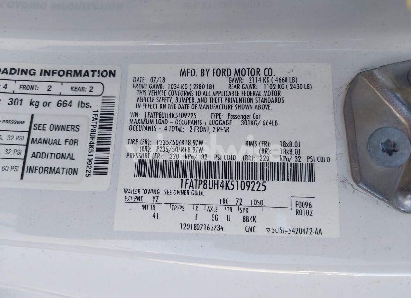 Photo 9 of 2019 Ford Mustang ECOBOOST PREMIUM (VIN 1FATP8UH4K5109225)