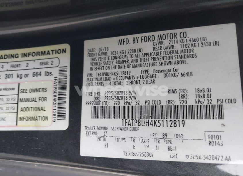 Photo 9 of 2019 Ford Mustang ECOBOOST (VIN 1FATP8UH4K5112819)