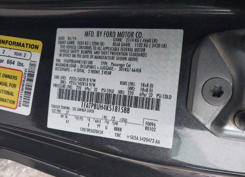 Photo 9 of 2019 Ford Mustang ECOBOOST PREMIUM (VIN 1FATP8UH4K5181588)