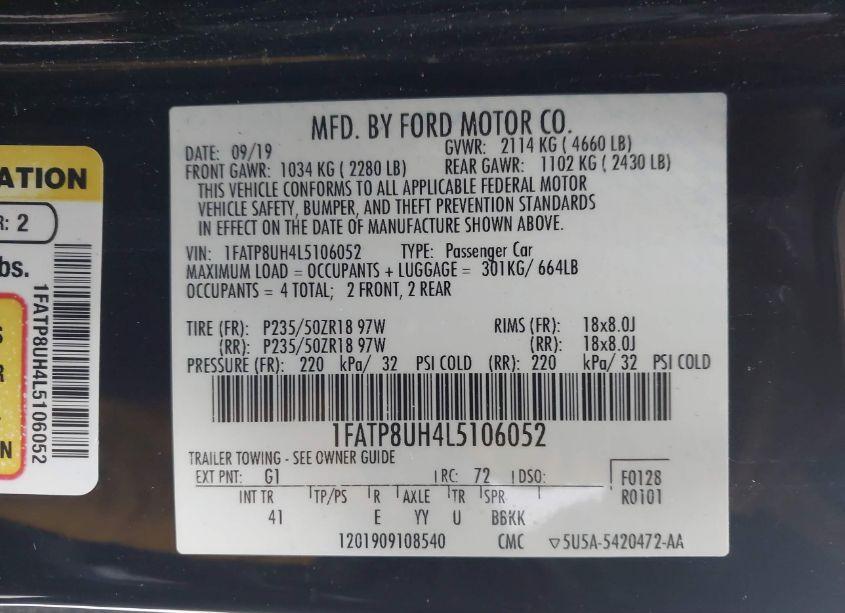 Photo 9 of 2020 Ford Mustang ECOBOOST PREMIUM (VIN 1FATP8UH4L5106052)