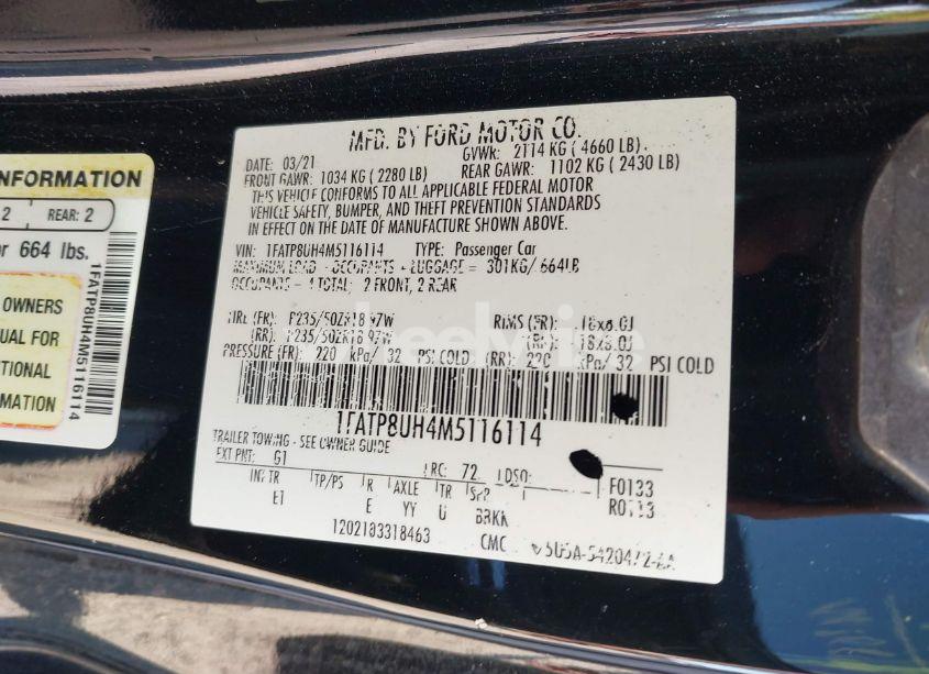 Photo 9 of 2021 Ford Mustang ECOBOOST PREMIUM (VIN 1FATP8UH4M5116114)