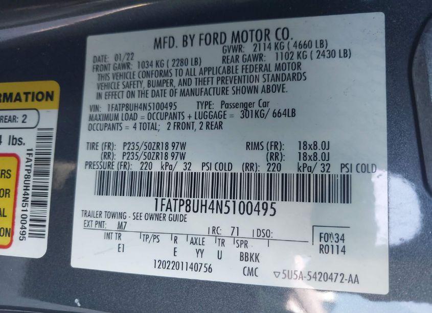 Photo 9 of 2022 Ford Mustang ECOBOOST PREMIUM (VIN 1FATP8UH4N5100495)