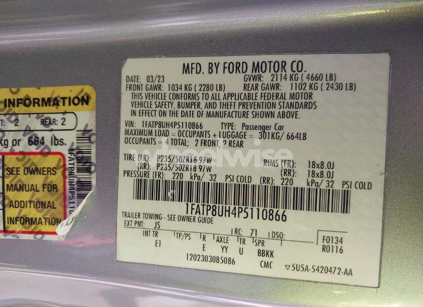 Photo 9 of 2023 Ford Mustang ECOBOOST PREMIUM (VIN 1FATP8UH4P5110866)