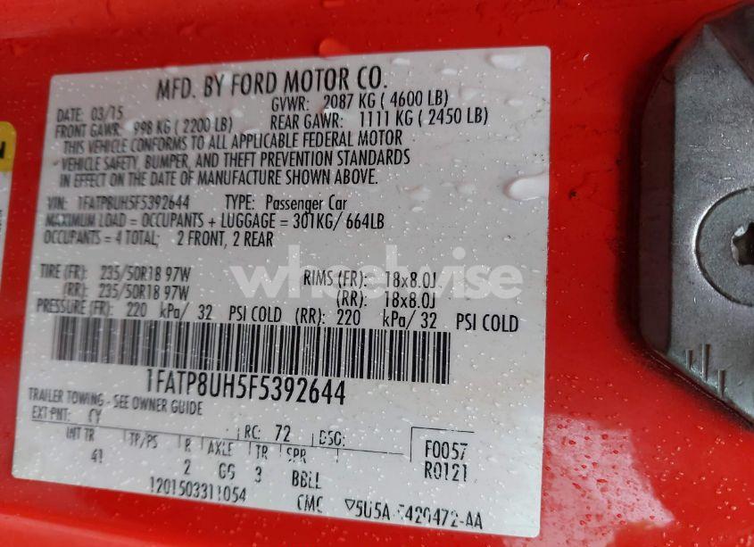 Photo 9 of 2015 Ford Mustang ECOBOOST PREMIUM (VIN 1FATP8UH5F5392644)