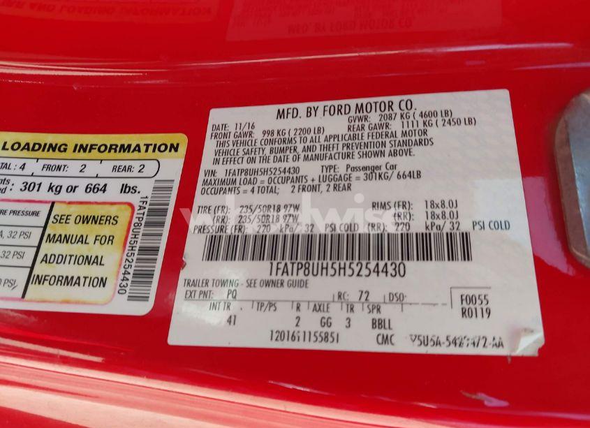 Photo 9 of 2017 Ford Mustang ECOBOOST PREMIUM (VIN 1FATP8UH5H5254430)