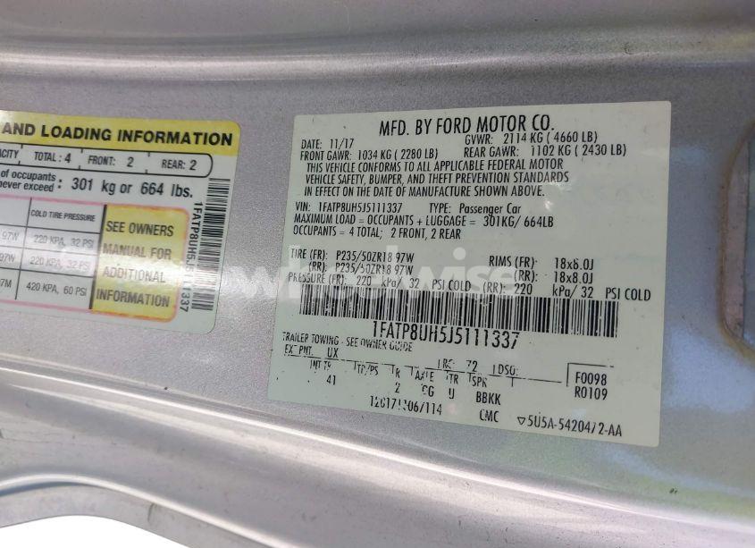 Photo 9 of 2018 Ford Mustang ECOBOOST PREMIUM (VIN 1FATP8UH5J5111337)