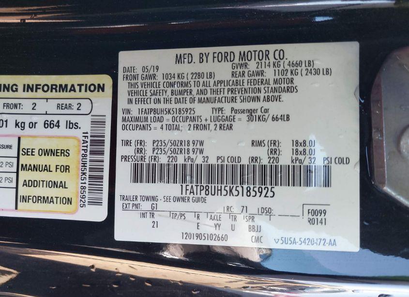 Photo 9 of 2019 Ford Mustang ECOBOOST (VIN 1FATP8UH5K5185925)