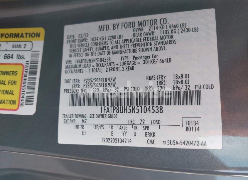 Photo 9 of 2022 Ford Mustang ECOBOOST PREMIUM (VIN 1FATP8UH5N5104538)