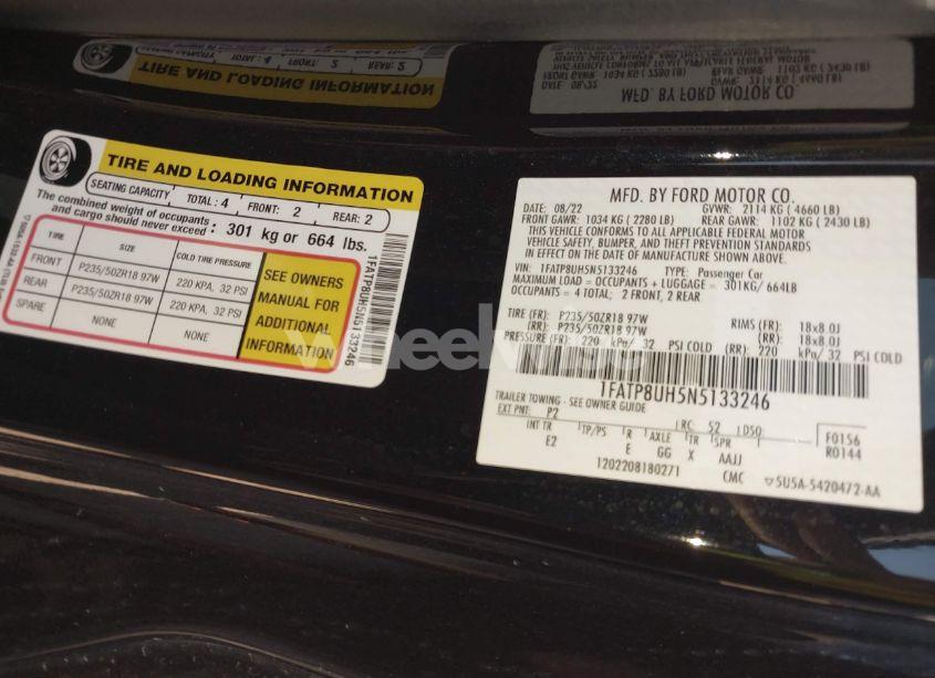 Photo 9 of 2022 Ford Mustang ECOBOOST PREMIUM (VIN 1FATP8UH5N5133246)